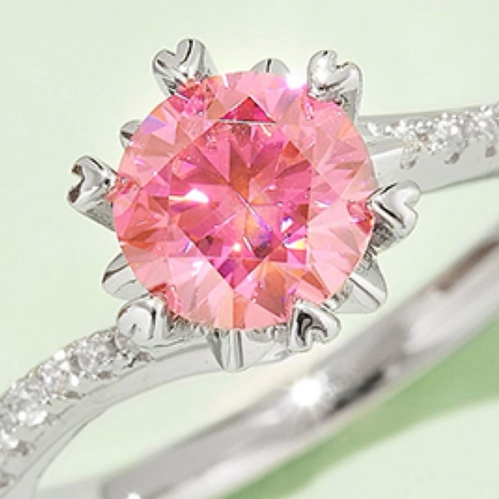 Moissanite 1 Carot 925 Sterling Silver Deep Rose Ring Size 8